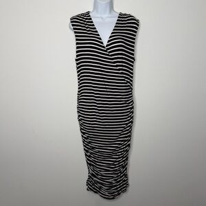 Mossimo Supply Co. Black and White Striped Ruched Midi Dress